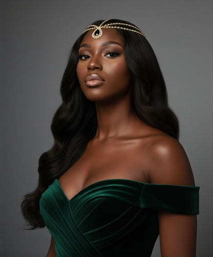 Luxury Black Crystal Teardrop Headpiece – Triple Row Rhinestone Bridal Forehead Jewellery (Gold & Silver) - Fatisha Boutique #