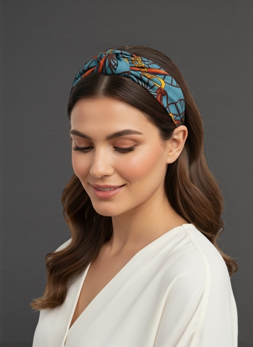 Vintage Knot Satin Silk Headband – Bold Baroque Patterned Turban Style Hair Accessory - Fatisha Boutique #