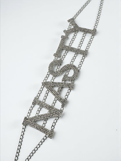 NASTY Rhinestone Statement Choker Necklace – Bold Crystal Letter Jewellery (Gold & Silver) - Fatisha Boutique #