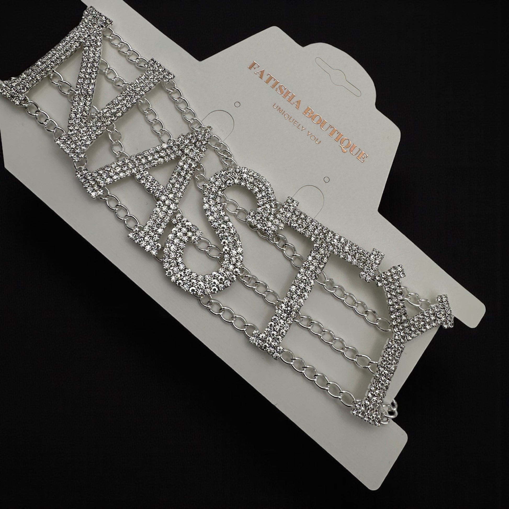 NASTY Rhinestone Statement Choker Necklace – Bold Crystal Letter Jewellery (Gold & Silver) - Fatisha Boutique #