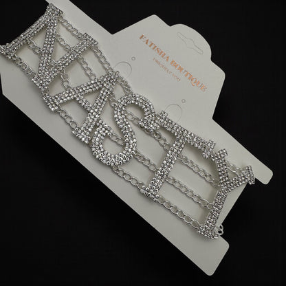 NASTY Rhinestone Statement Choker Necklace – Bold Crystal Letter Jewellery (Gold & Silver) - Fatisha Boutique #