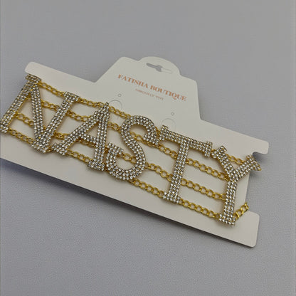 NASTY Rhinestone Statement Choker Necklace – Bold Crystal Letter Jewellery (Gold & Silver) - Fatisha Boutique #