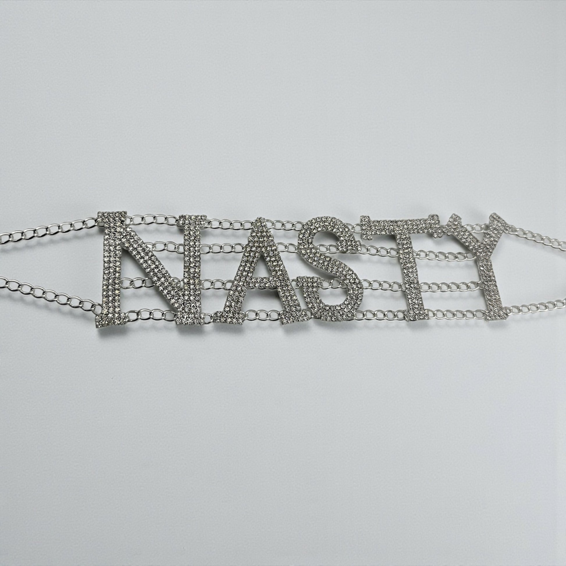 NASTY Rhinestone Statement Choker Necklace – Bold Crystal Letter Jewellery (Gold & Silver) - Fatisha Boutique #