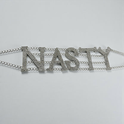NASTY Rhinestone Statement Choker Necklace – Bold Crystal Letter Jewellery (Gold & Silver) - Fatisha Boutique #