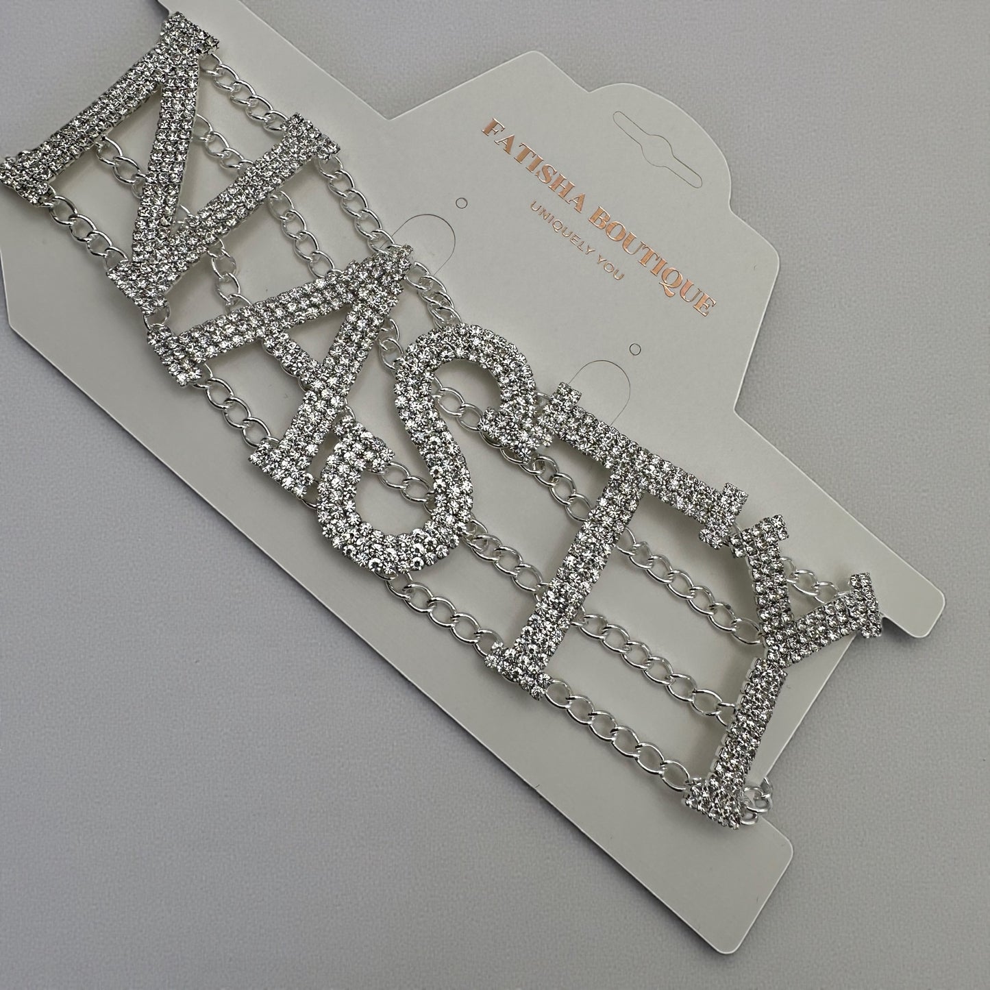 NASTY Rhinestone Statement Choker Necklace – Bold Crystal Letter Jewellery (Gold & Silver) - Fatisha Boutique #