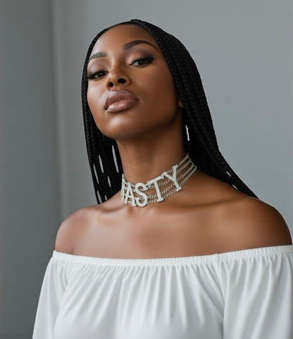 NASTY Rhinestone Statement Choker Necklace – Bold Crystal Letter Jewellery (Gold & Silver) - Fatisha Boutique #