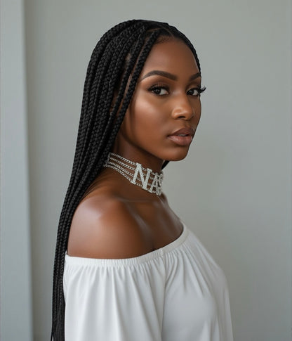 NASTY Rhinestone Statement Choker Necklace – Bold Crystal Letter Jewellery (Gold & Silver) - Fatisha Boutique #