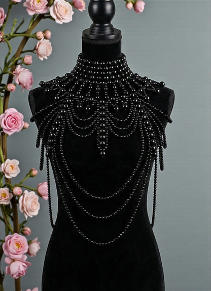 Boho Pearl Beaded Shoulder Tassel Body Jewellery – Bridal Statement Necklace (Free UK Shipping) - Fatisha Boutique #