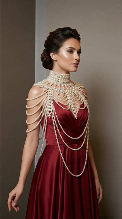 Boho Pearl Beaded Shoulder Tassel Body Jewellery – Bridal Statement Necklace (Free UK Shipping) - Fatisha Boutique #