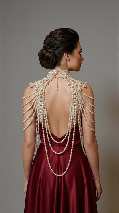 Boho Pearl Beaded Shoulder Tassel Body Jewellery – Bridal Statement Necklace (Free UK Shipping) - Fatisha Boutique #