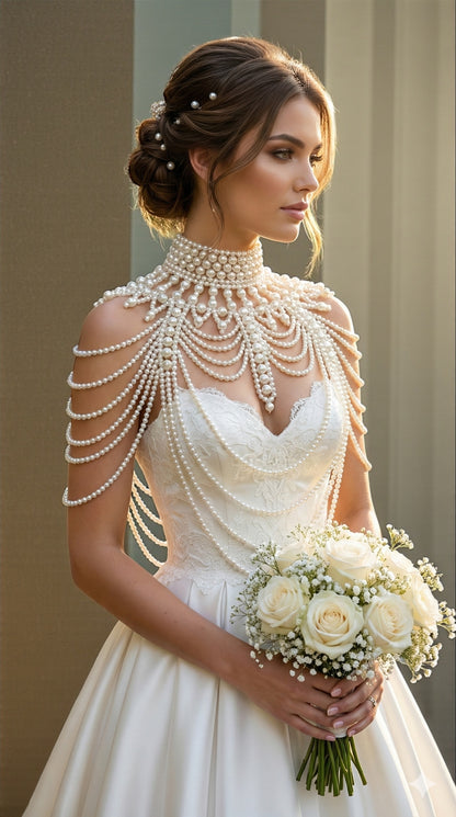 Boho Pearl Beaded Shoulder Tassel Body Jewellery – Bridal Statement Necklace (Free UK Shipping) - Fatisha Boutique #