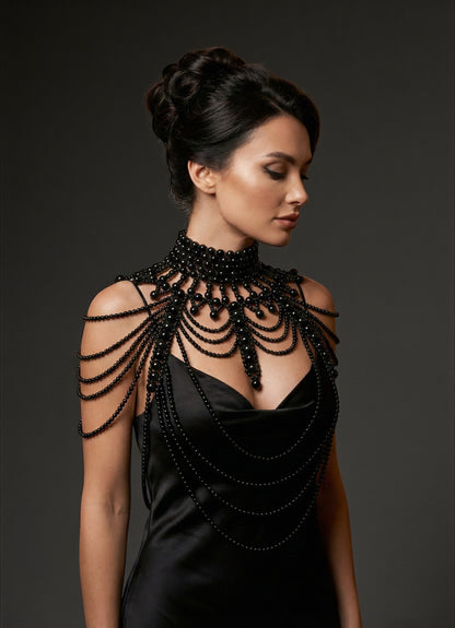 Boho Pearl Beaded Shoulder Tassel Body Jewellery – Bridal Statement Necklace (Free UK Shipping) - Fatisha Boutique #