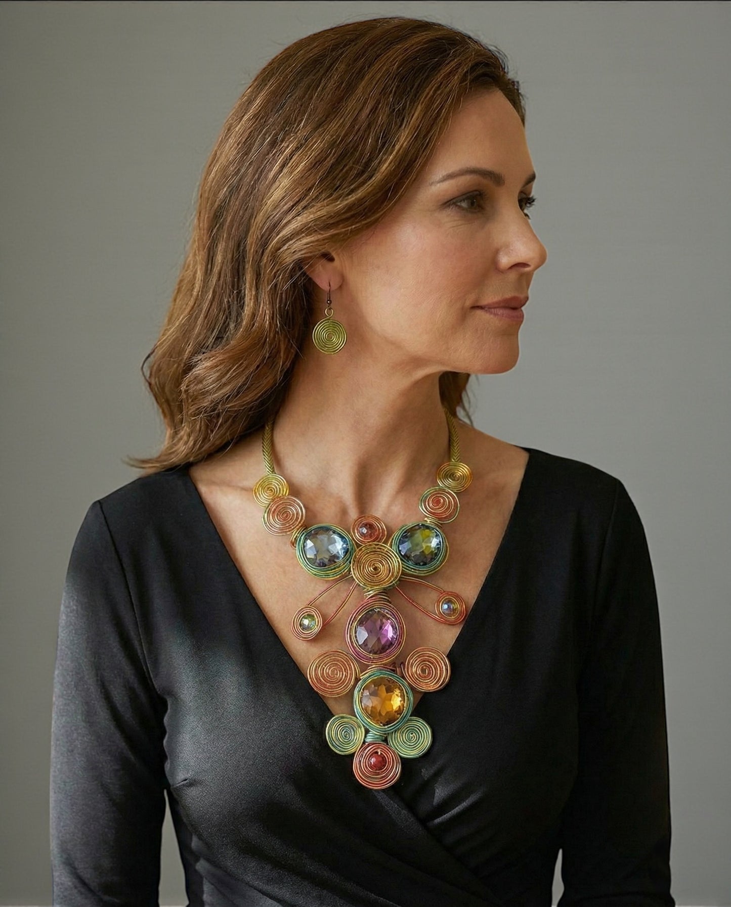 Bohemian Big Colourful Crystal Beads Twisted Wire Ethnic Statement Necklace Set