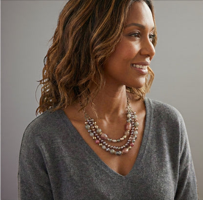 Bohemian Classic Style Triple Strands Mixed Glass Beaded Necklace - Fatisha Boutique #