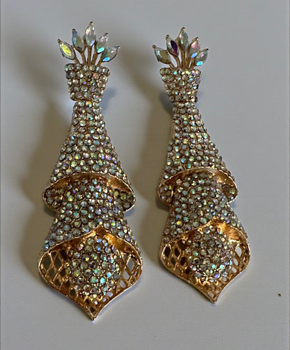 Elegant Crystal Spiral Cascade Statement Earrings – Luxury Evening Jewellery