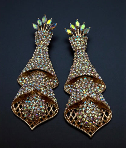 Elegant Crystal Spiral Cascade Statement Earrings – Luxury Evening Jewellery