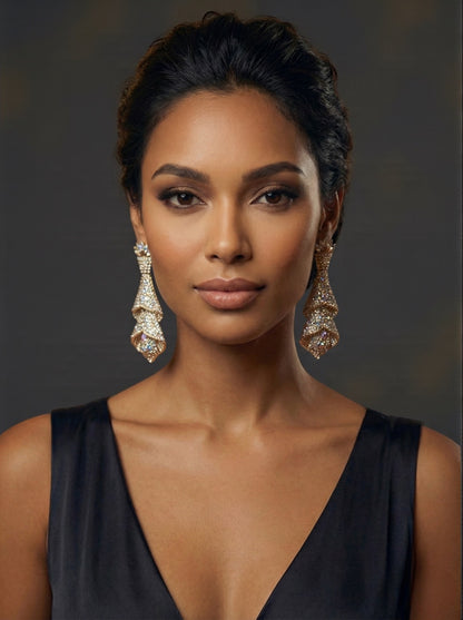 Elegant Crystal Spiral Cascade Statement Earrings – Luxury Evening Jewellery