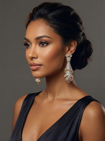 Elegant Crystal Spiral Cascade Statement Earrings – Luxury Evening Jewellery