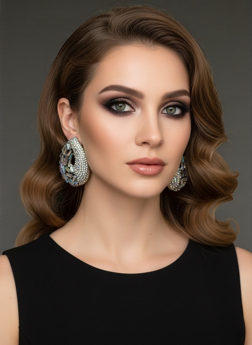 Iridescent Teardrop Rhinestone Earrings | Crystal Studs | Statement Jewellery - Fatisha Boutique # Fatisha Boutique