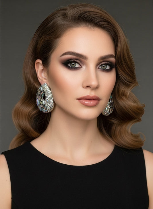 Iridescent Teardrop Rhinestone Earrings | Crystal Studs | Statement Jewellery