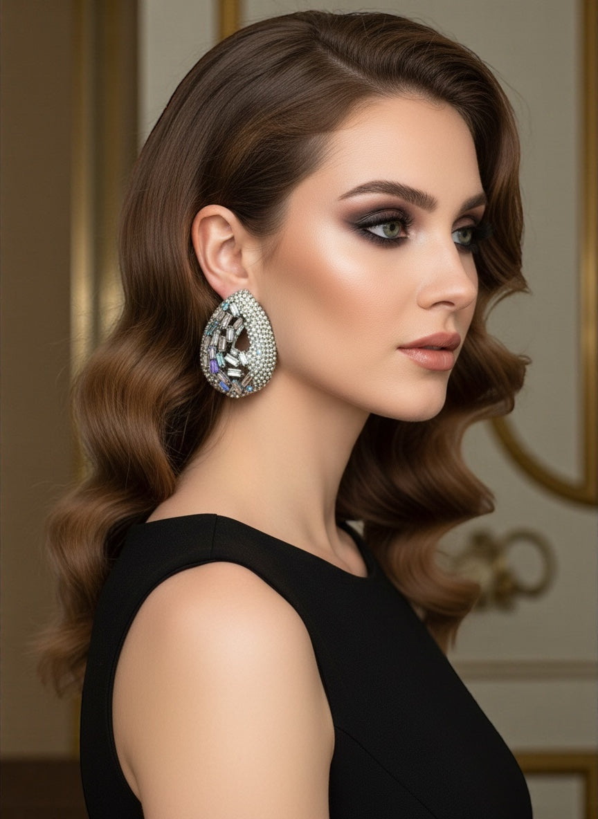 Iridescent Teardrop Rhinestone Earrings | Crystal Studs | Statement Jewellery - Fatisha Boutique # Fatisha Boutique