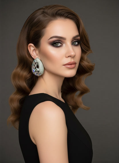 Iridescent Teardrop Rhinestone Earrings | Crystal Studs | Statement Jewellery - Fatisha Boutique #