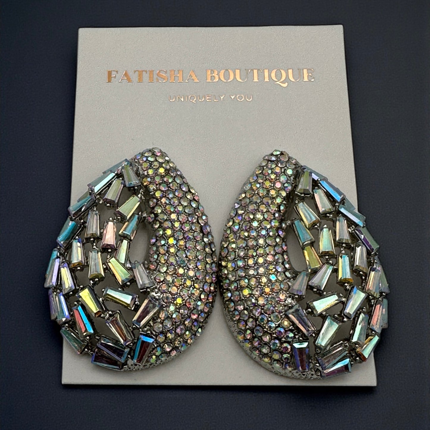 Iridescent Teardrop Rhinestone Earrings | Crystal Studs | Statement Jewellery - Fatisha Boutique # Fatisha Boutique