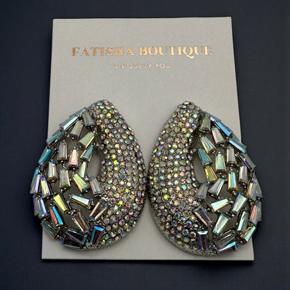 Iridescent Teardrop Rhinestone Earrings | Crystal Studs | Statement Jewellery - Fatisha Boutique #