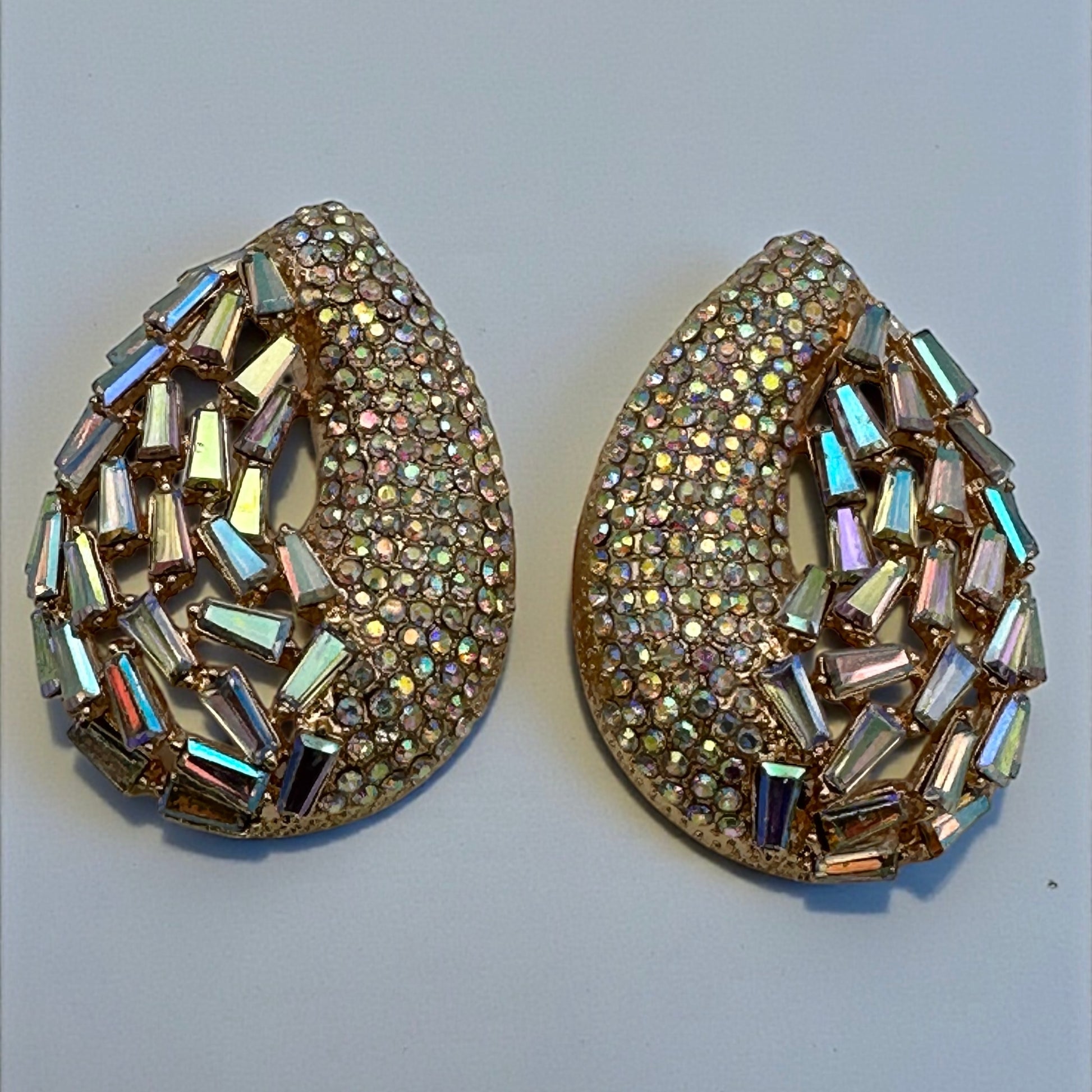 Iridescent Teardrop Rhinestone Earrings | Crystal Studs | Statement Jewellery - Fatisha Boutique #