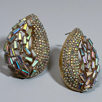 Iridescent Teardrop Rhinestone Earrings | Crystal Studs | Statement Jewellery - Fatisha Boutique #
