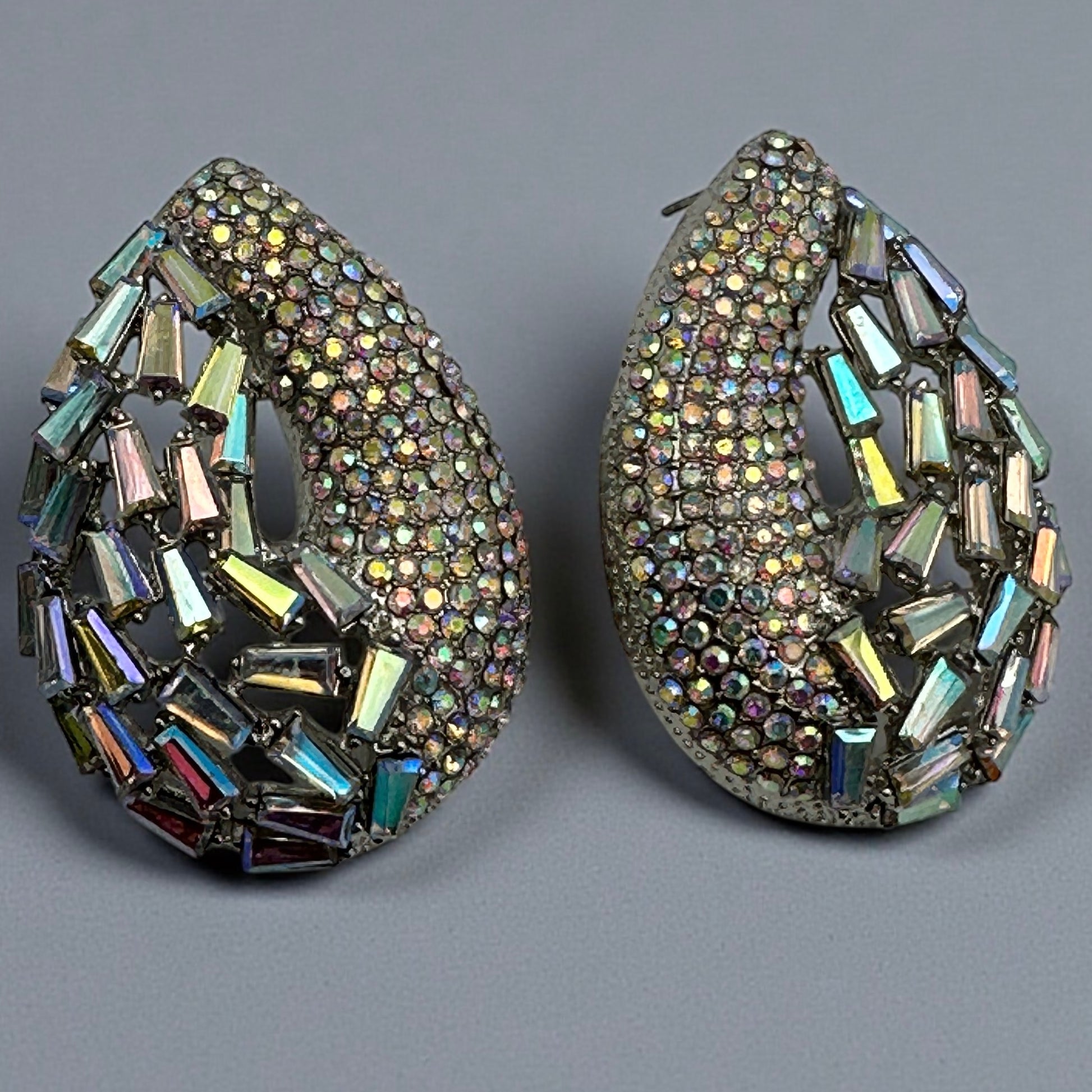 Iridescent Teardrop Rhinestone Earrings | Crystal Studs | Statement Jewellery - Fatisha Boutique #