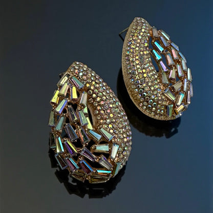 Iridescent Teardrop Rhinestone Earrings | Crystal Studs | Statement Jewellery - Fatisha Boutique #