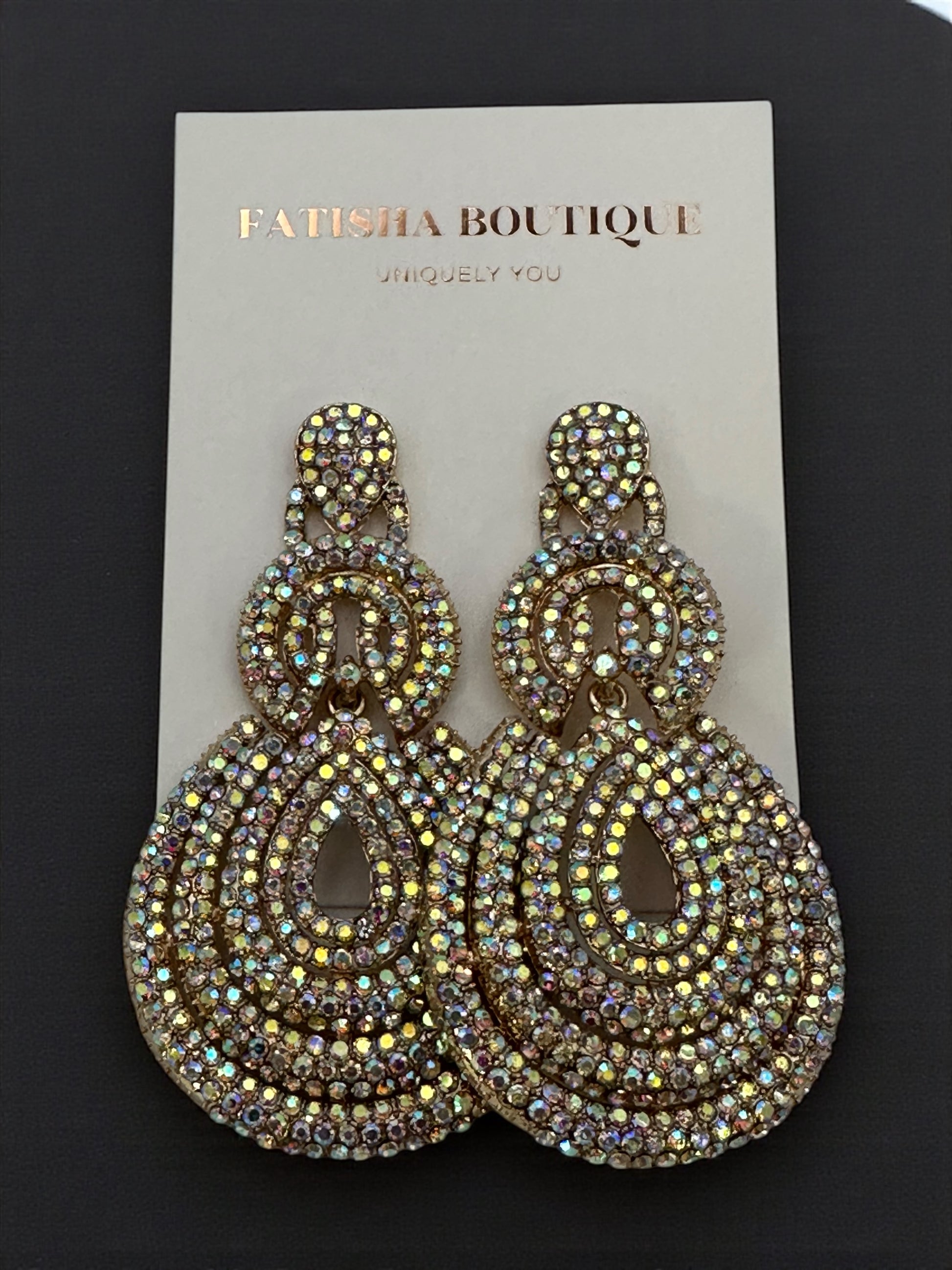 Elegant Long Glamorous Statement Diamante Teardrop Rhinestone Earrings – Gold & Silver - Fatisha Boutique #