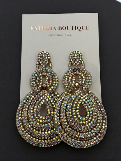 Elegant Long Glamorous Statement Diamante Teardrop Rhinestone Earrings – Gold & Silver - Fatisha Boutique #