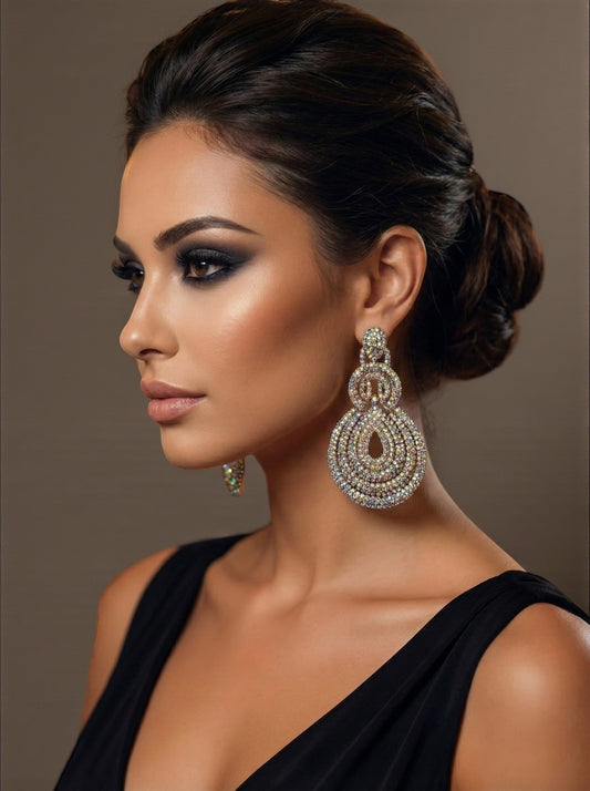 Elegant Long Glamorous Statement Diamante Teardrop Rhinestone Earrings – Gold & Silver