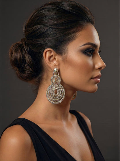 Elegant Long Glamorous Statement Diamante Teardrop Rhinestone Earrings – Gold & Silver - Fatisha Boutique #