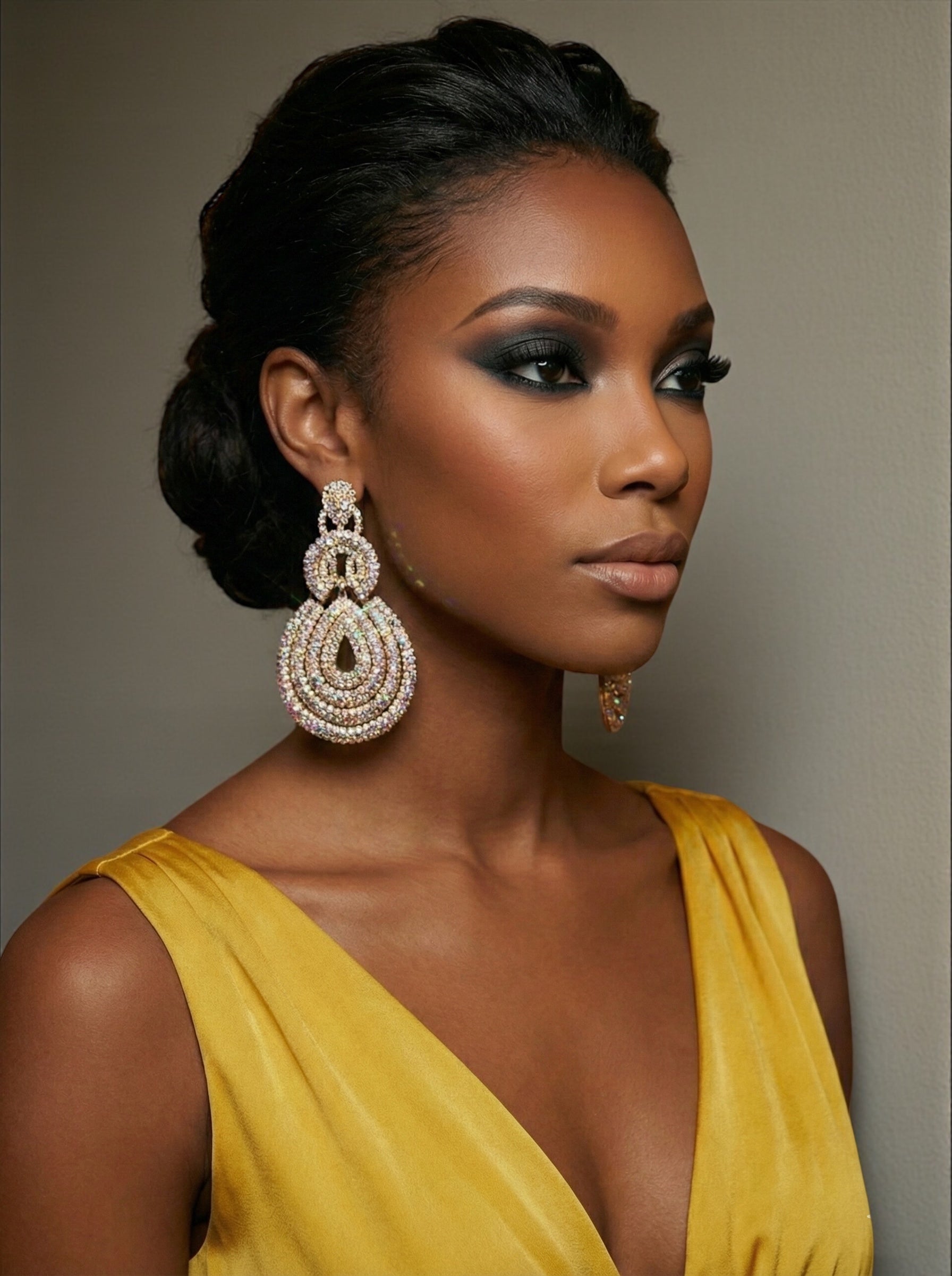 Elegant Long Glamorous Statement Diamante Teardrop Rhinestone Earrings – Gold & Silver - Fatisha Boutique #