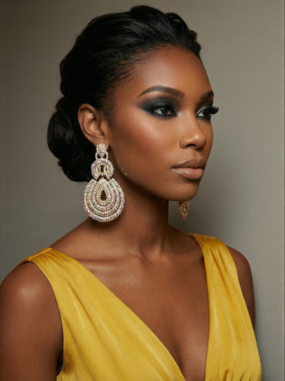Elegant Long Glamorous Statement Diamante Teardrop Rhinestone Earrings – Gold & Silver - Fatisha Boutique #
