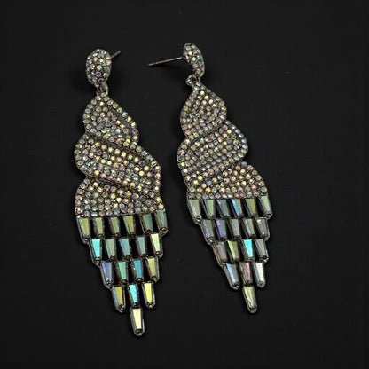 Glamorous Crystal Waterfall Statement Earrings – Gold & Silver