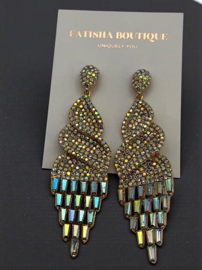 Glamorous Crystal Waterfall Statement Earrings – Gold & Silver