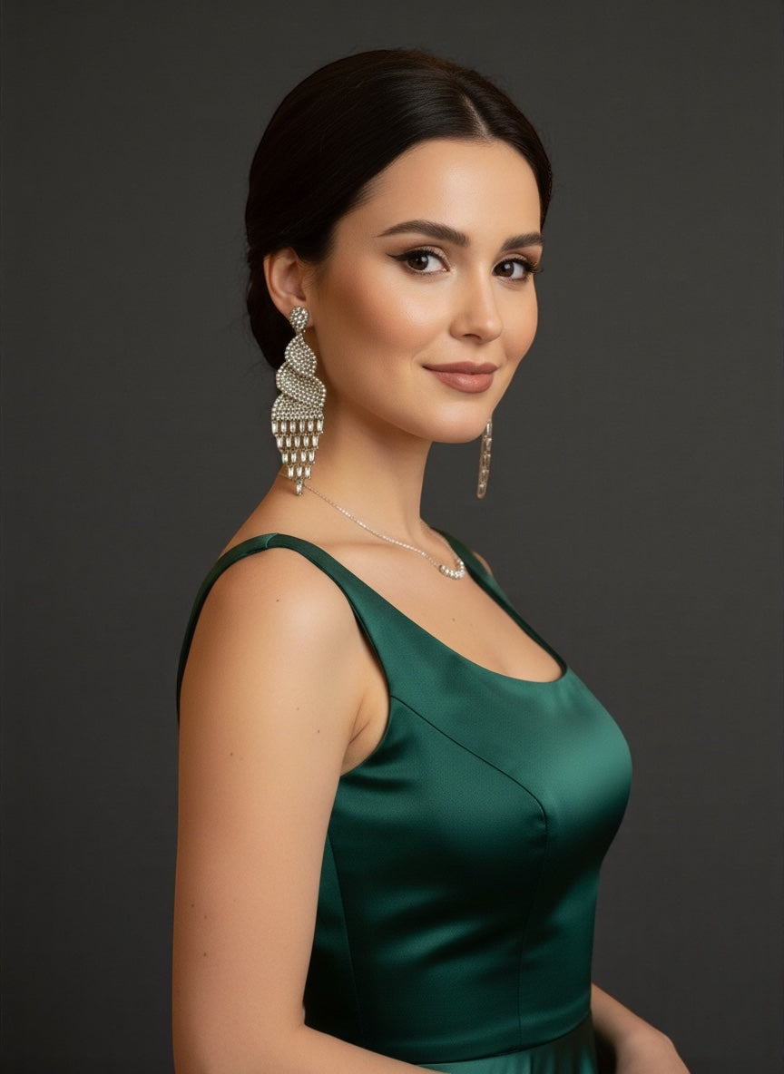 Glamorous Crystal Waterfall Statement Earrings – Gold & Silver