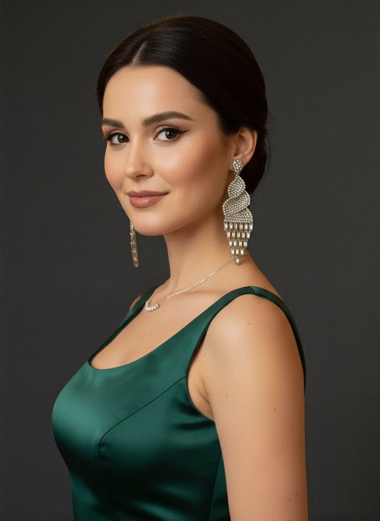 Glamorous Crystal Waterfall Statement Earrings – Gold & Silver