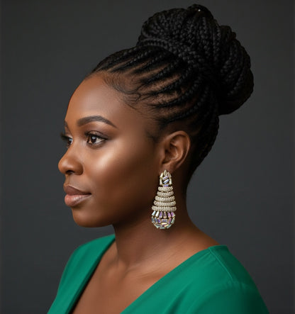 Glamorous Multi-Layer Baguette & Crystal Statement Drop Earrings – Gold & Silver