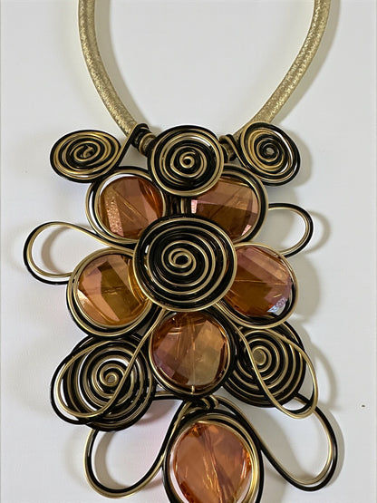 Bohemian Wire Wrapped Spiral Statement Necklace & Earrings Set – Oversized Crystal Pendant Jewellery