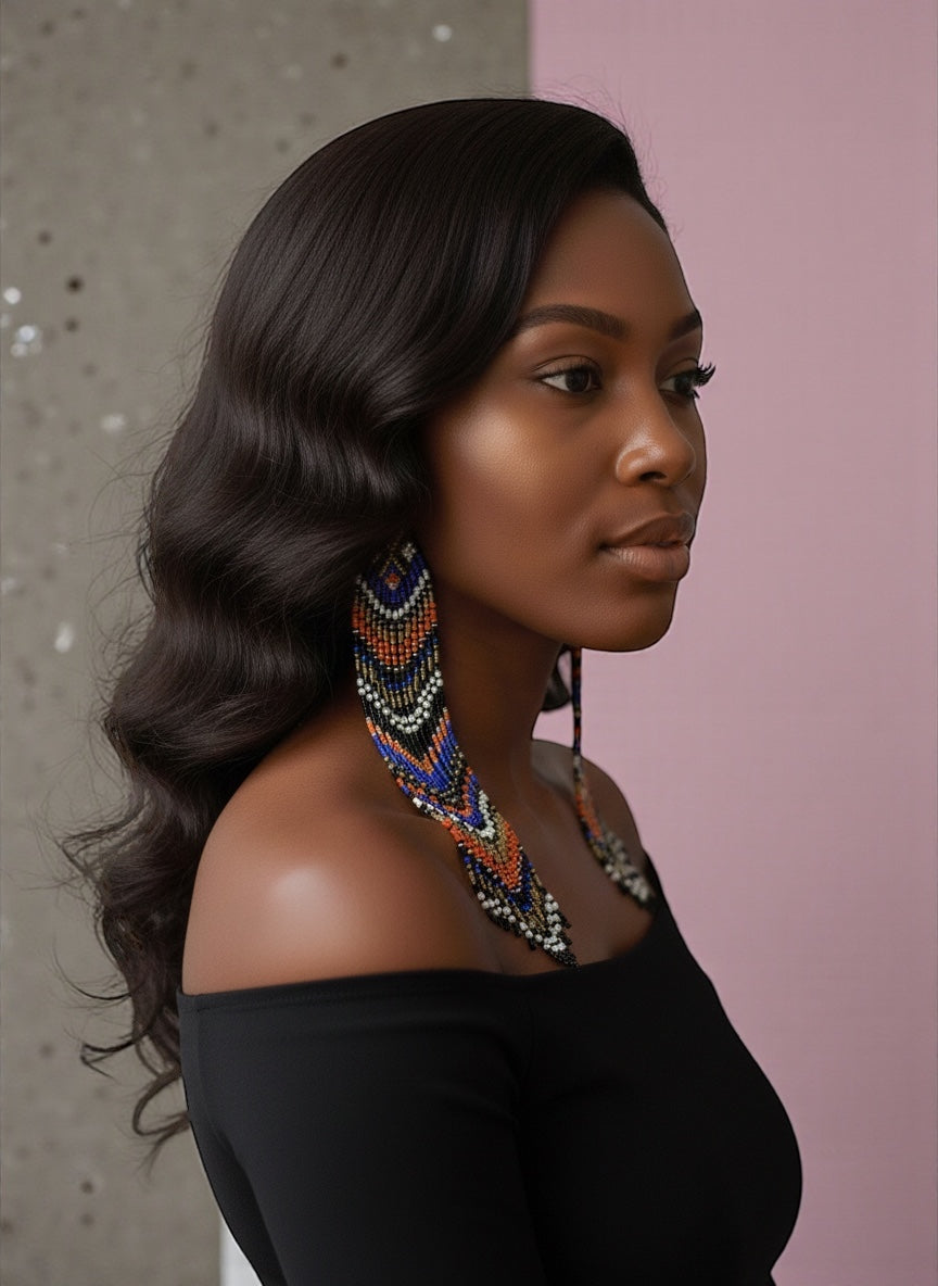 Extra Long Multicoloured Beaded Dangle Earrings – Authentic African Ethnic Statement Jewellery - Fatisha Boutique #