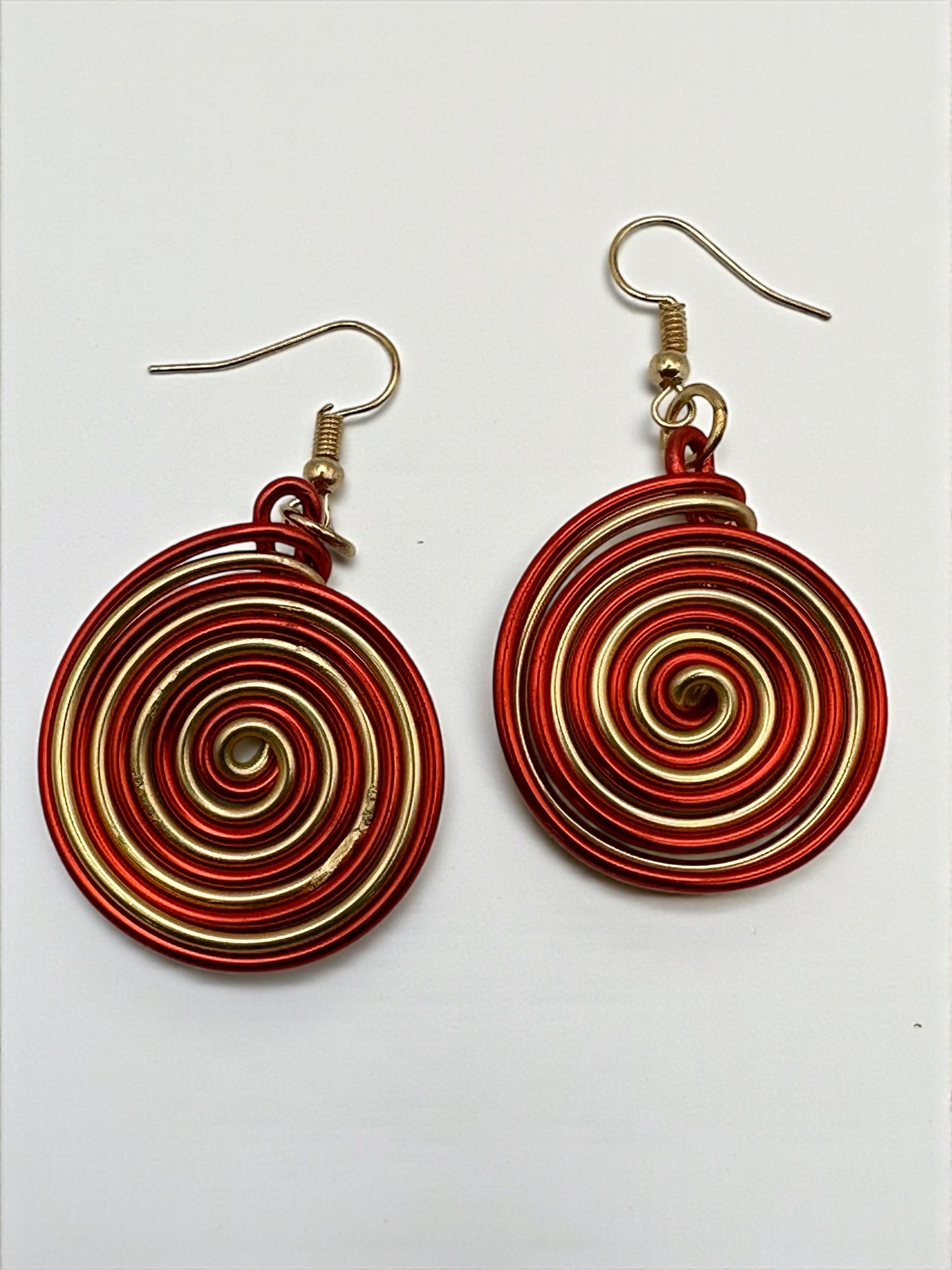 Red & Gold Spiral Wirework Crystal Statement Necklace & Earrings Set – Bold Statement Jewellery
