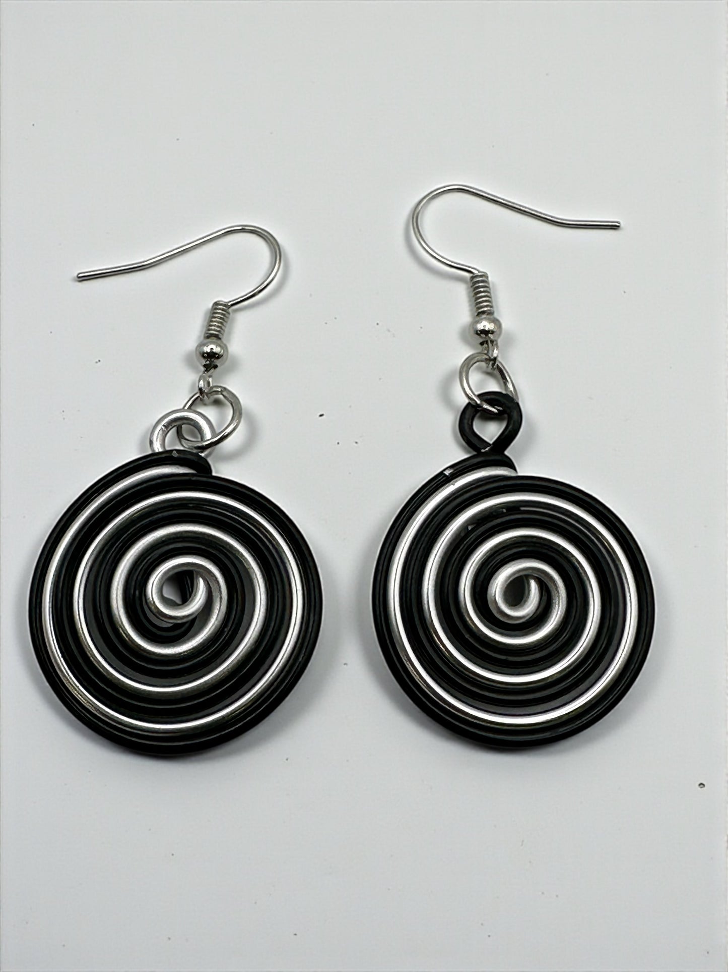 Bold Black & Silver Spiral Wirework Crystal Statement Necklace & Earrings Set