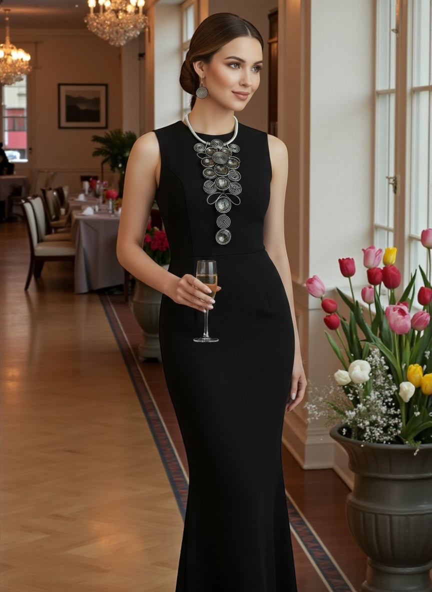 Bold Spiral Wirework Grey Crystal Statement Necklace & Earrings Set