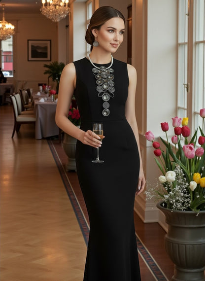 Bold Spiral Wirework Grey Crystal Statement Necklace & Earrings Set