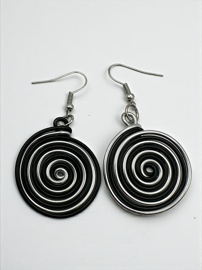 Bold Spiral Wirework Grey Crystal Statement Necklace & Earrings Set